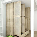Natural Charm Wooden Armoire - Breathable Rattan Design Ample Storage