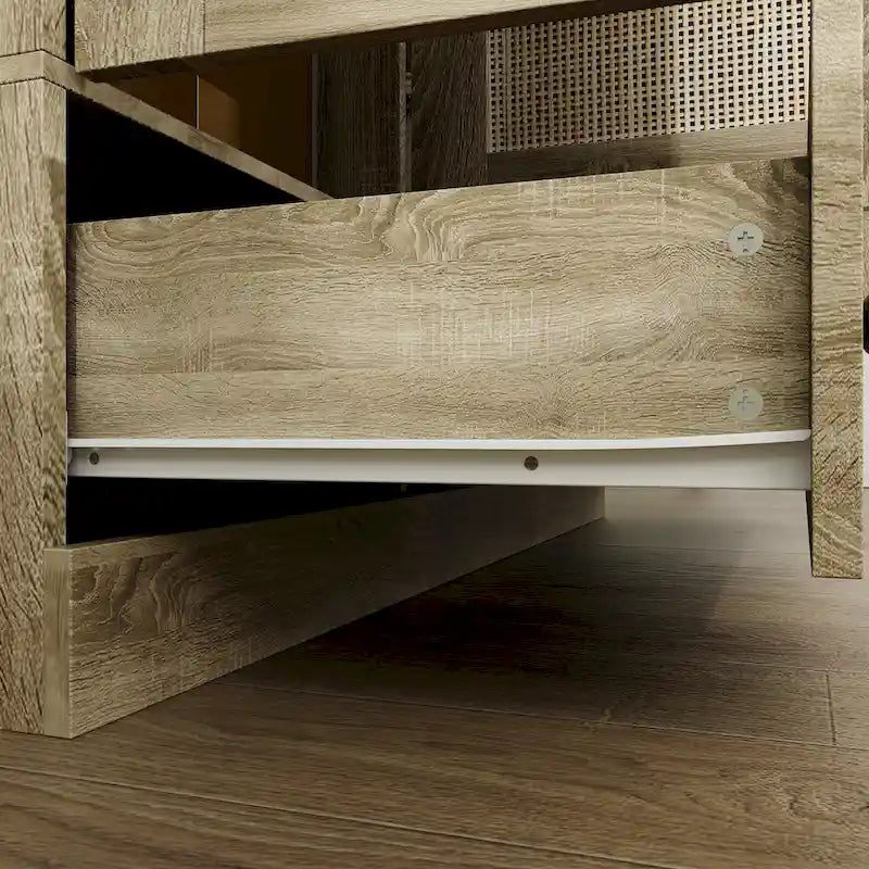 Natural Charm Wooden Armoire - Breathable Rattan Design Ample Storage