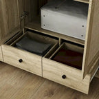 Natural Charm Wooden Armoire - Breathable Rattan Design Ample Storage