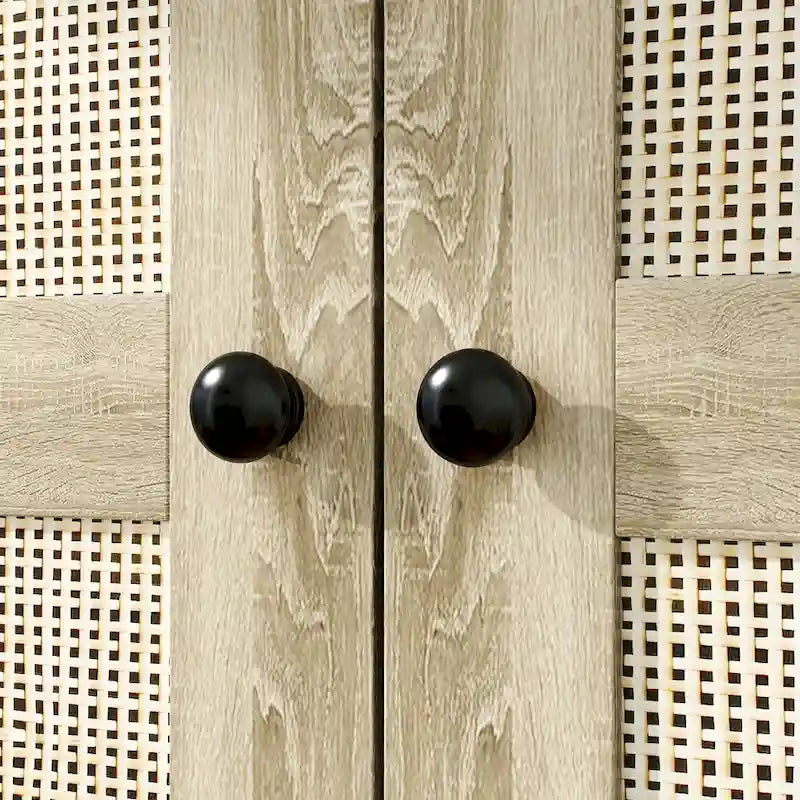 Natural Charm Wooden Armoire - Breathable Rattan Design Ample Storage