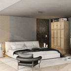 Natural Charm Wooden Armoire - Breathable Rattan Design Ample Storage