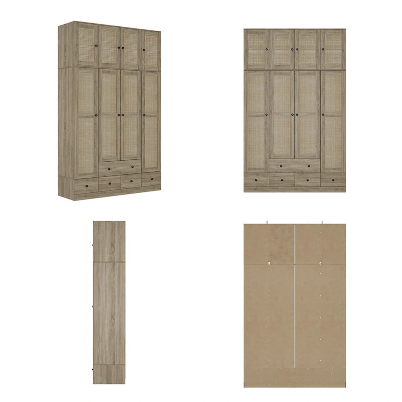 Natural Charm Wooden Armoire - Breathable Rattan Design Ample Storage