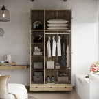 Natural Charm Wooden Armoire - Breathable Rattan Design Ample Storage