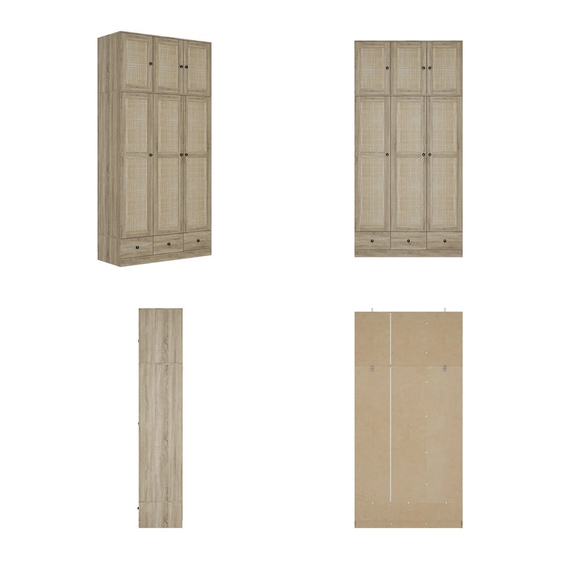 Natural Charm Wooden Armoire - Breathable Rattan Design Ample Storage