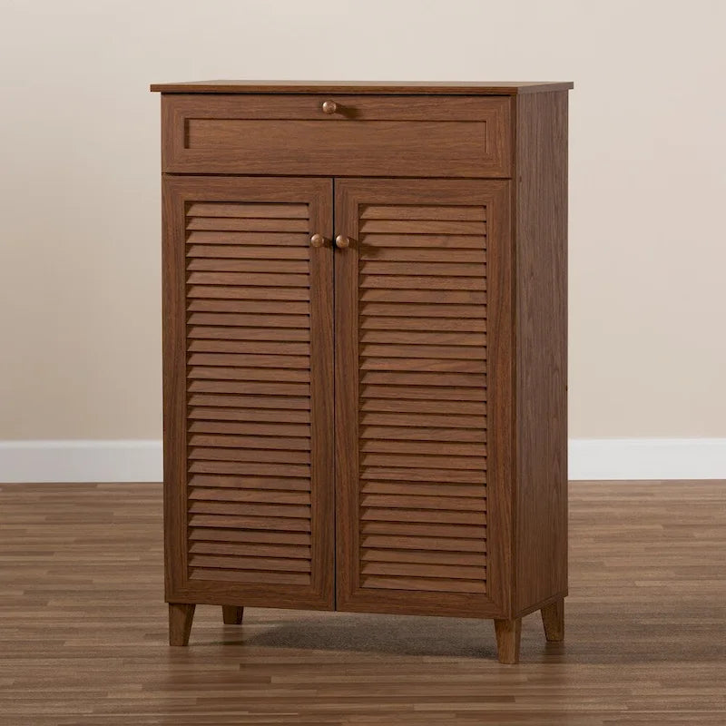 Contemporary 5-shelf/1-drawer Wood Shoe Storage Cabinet