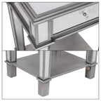 Mirrored Bedside Nightstand Glass Side V Table Silver with Drawer