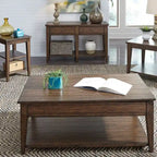 Lake House Rustic Brown Oak Tiered Table - W48 x D18 x H29