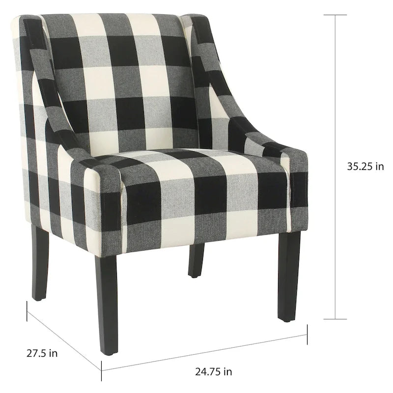 HomePop Modern Swoop Accent Chair - Black Plaid