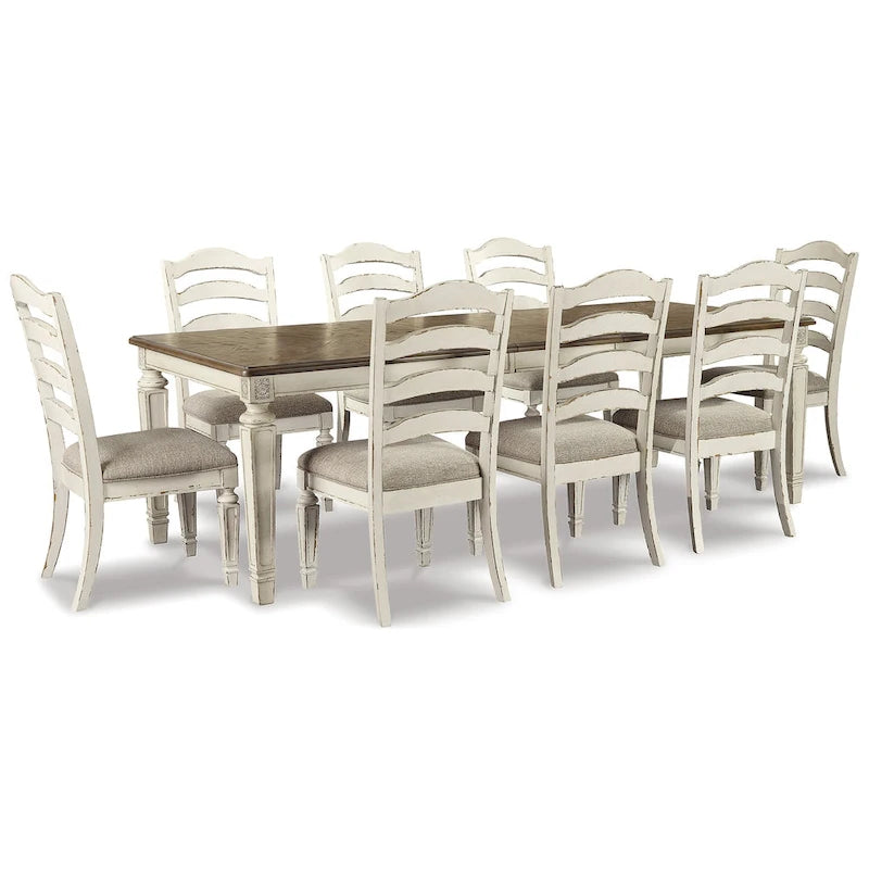 Signature Design by Ashley Realyn White / Light Brown 9-Piece Dining Package