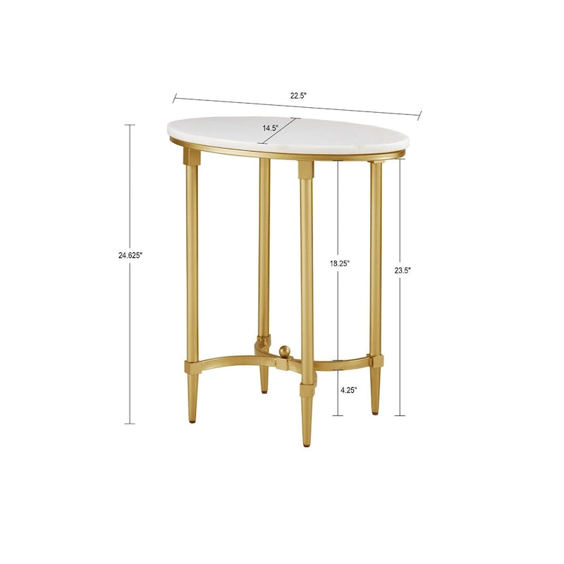 Madison Park Signature Bordeaux Gold-finished Metal Oval End Table With White Marble Tabletop