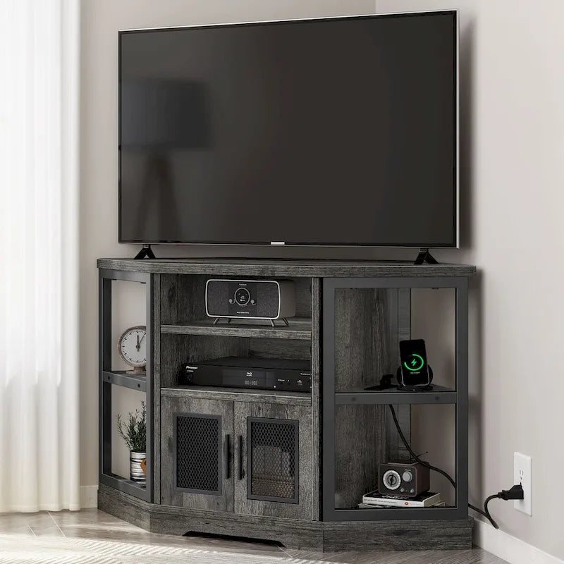Moasis Farmhouse Corner TV Stand for TVs up to 55  Wood TV Media Console Entertainment Center