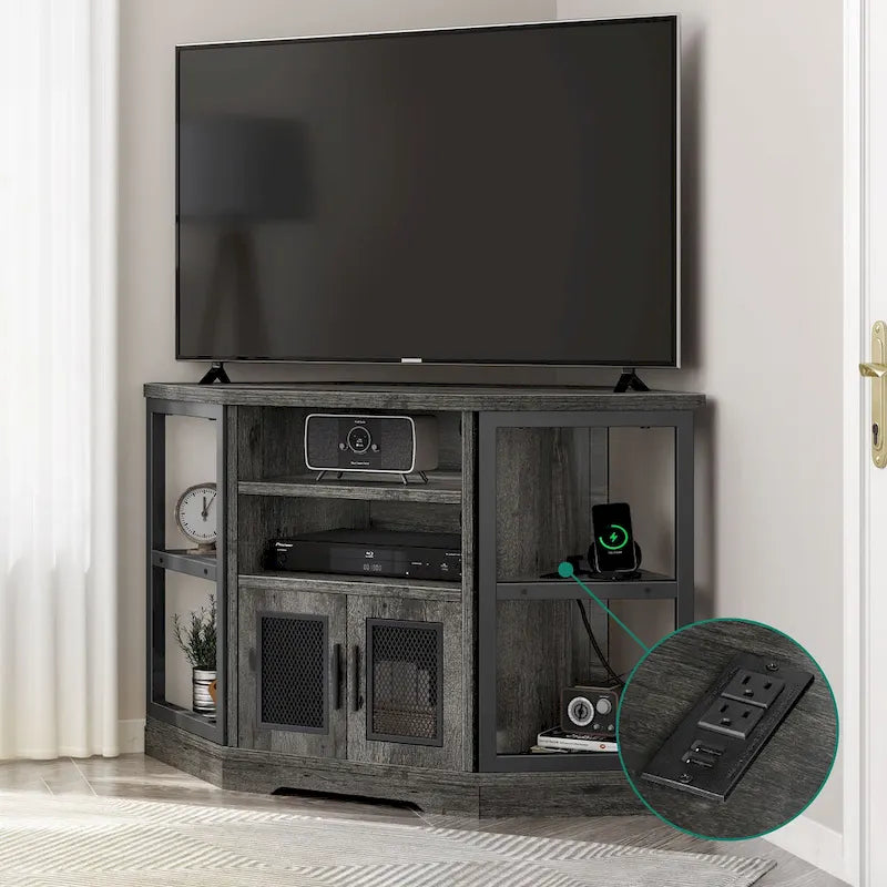 Moasis Farmhouse Corner TV Stand for TVs up to 55  Wood TV Media Console Entertainment Center