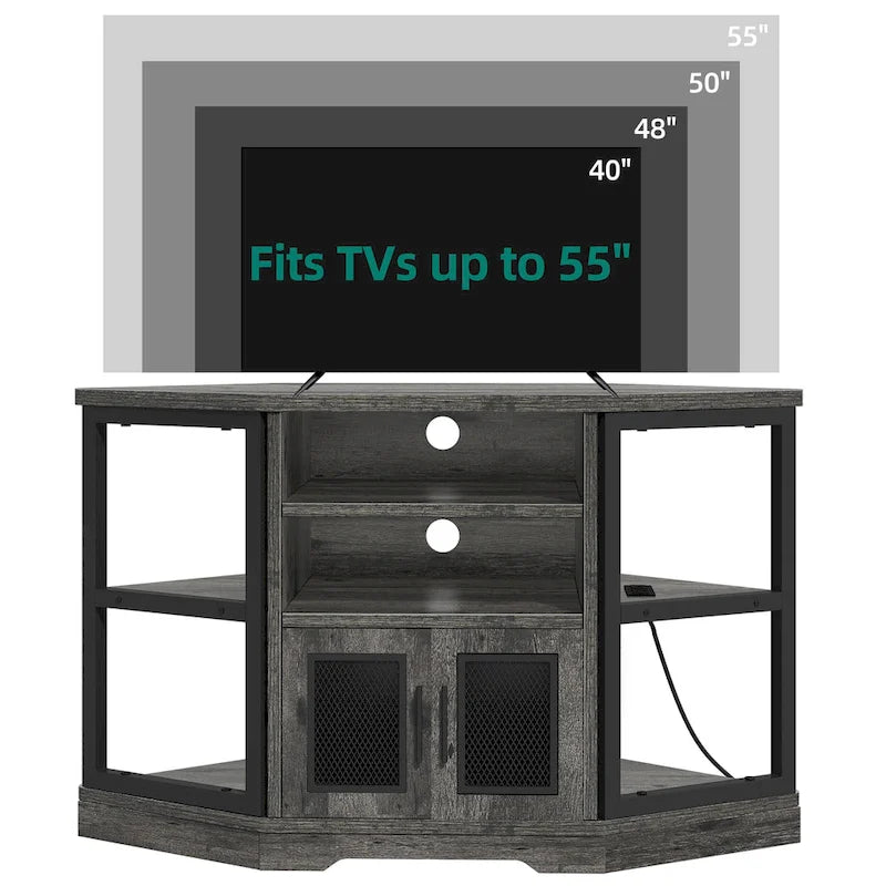 Moasis Farmhouse Corner TV Stand for TVs up to 55  Wood TV Media Console Entertainment Center