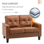 HOMCOM 51  Wide Double Sofa with Armrest, 2-Seater Tufted PU Leather and Pocket Spring Sponge Padded Cushion, Brown