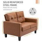 HOMCOM 51  Wide Double Sofa with Armrest, 2-Seater Tufted PU Leather and Pocket Spring Sponge Padded Cushion, Brown