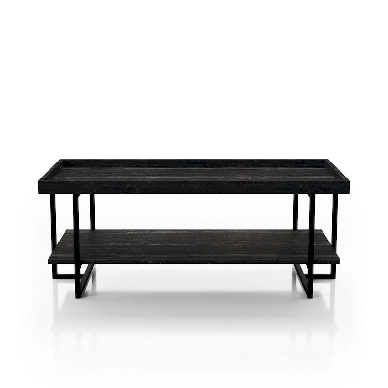 Alivia Rustic Black 47-inch Steel 1-Shelf Coffee Table by Furniture of America