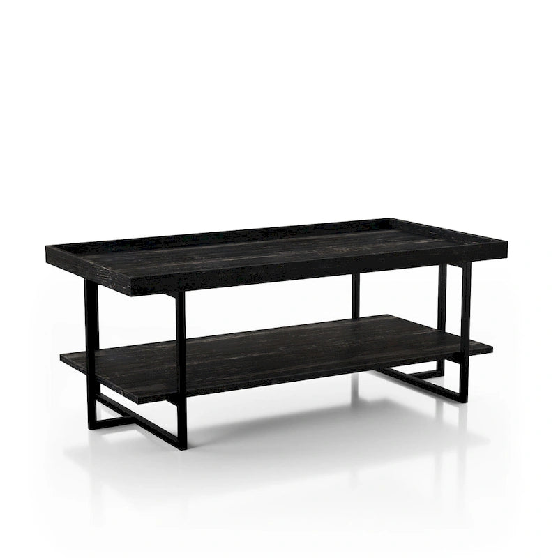 Alivia Rustic Black 47-inch Steel 1-Shelf Coffee Table by Furniture of America