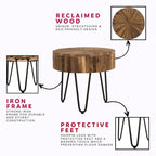 Sawyer 22 in. Round Reclaimed Wood Accent End Table with Black Hairpin Metal Legs