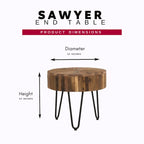 Sawyer 22 in. Round Reclaimed Wood Accent End Table with Black Hairpin Metal Legs