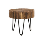 Sawyer 22 in. Round Reclaimed Wood Accent End Table with Black Hairpin Metal Legs