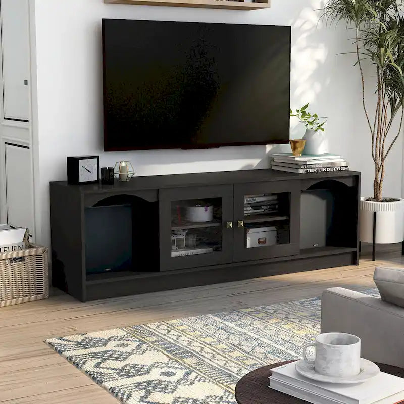DH BASIC Transitional Espresso 62-inch TV Stand with Storage by Denhour