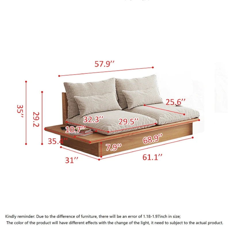 JASIWAY Cotton Line Beige Sofa With Wood Frame