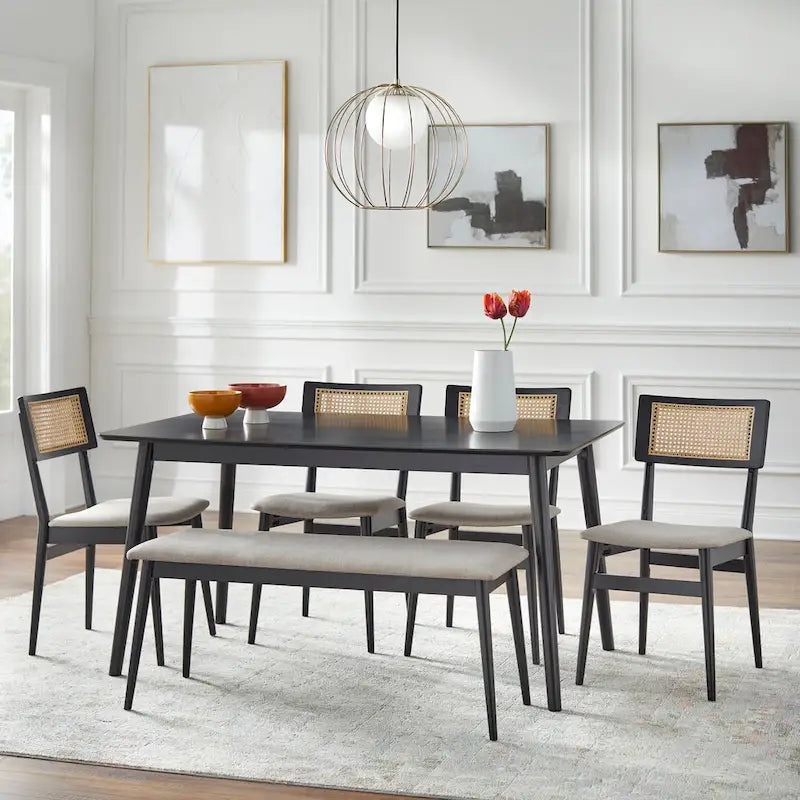 Lifestorey Whitney 6-piece Cane Dining Set with Bench