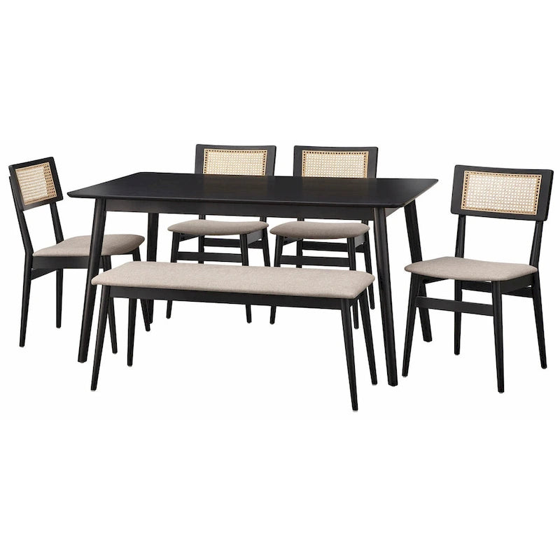 Lifestorey Whitney 6-piece Cane Dining Set with Bench