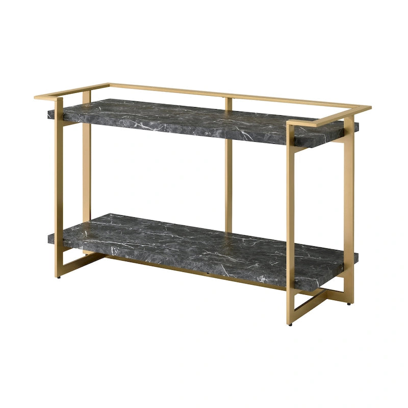 Lovell Glam Gold and Black 51-inch Faux Marble 1-Shelf Sofa Table by Furniture of America