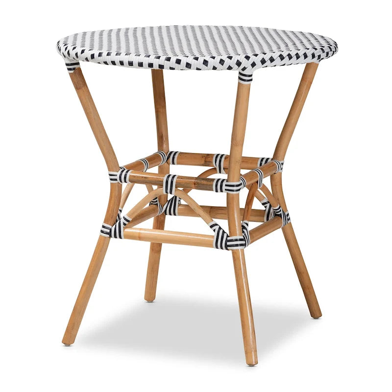 Tavor Classic French Black &White Weaving/ Natural Rattan Indoor and Outdoor Dining Table