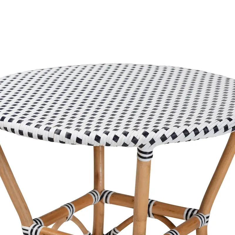 Tavor Classic French Black &White Weaving/ Natural Rattan Indoor and Outdoor Dining Table