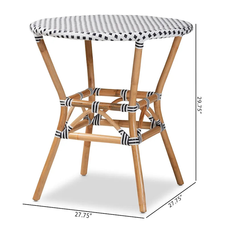 Tavor Classic French Black &White Weaving/ Natural Rattan Indoor and Outdoor Dining Table