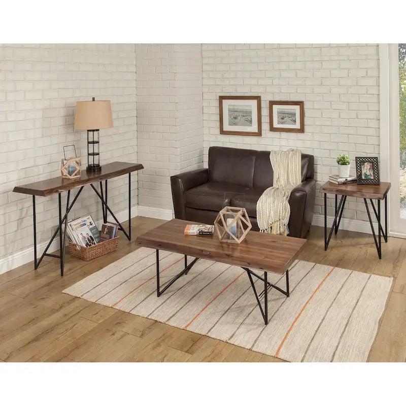 Alpine Furniture Live Edge Coffee/Cocktail Table - Light Walnut - 50 Wx25.5 Dx18 H