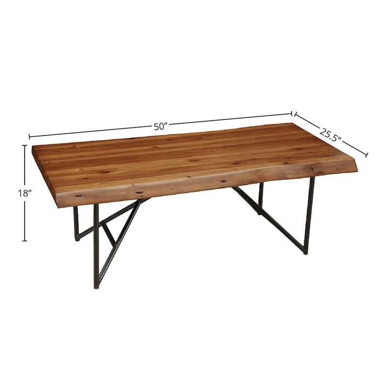 Alpine Furniture Live Edge Coffee/Cocktail Table - Light Walnut - 50 Wx25.5 Dx18 H