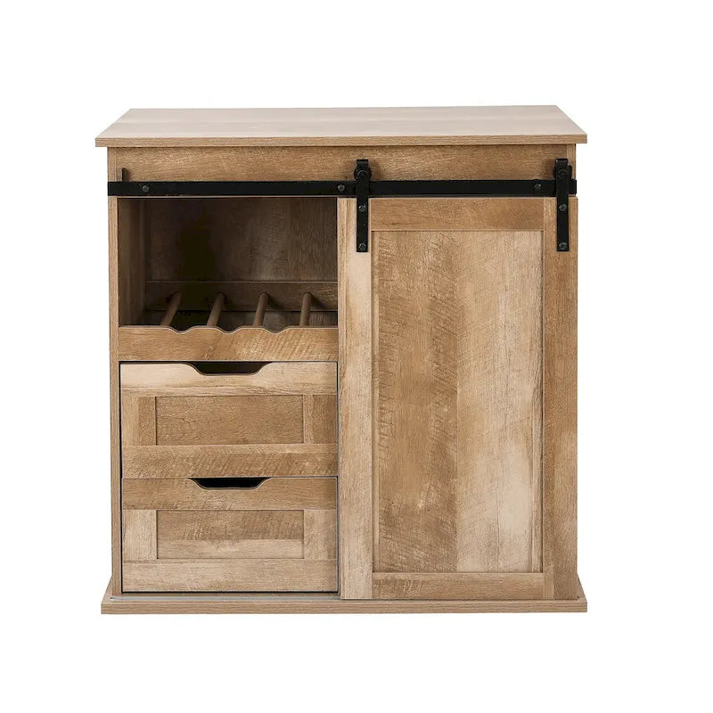 Natural Oak Finish Manufactured Wood Wine and Storage Cabinet