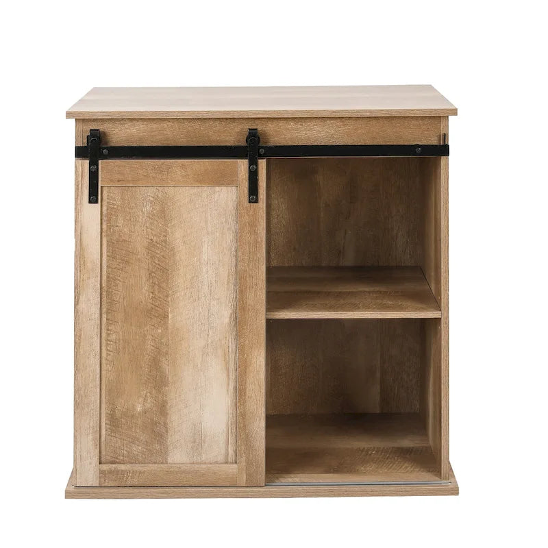 Natural Oak Finish Manufactured Wood Wine and Storage Cabinet