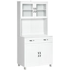HOMCOM Modern Kitchen Pantry with Buffet Cabinet, Cupboard with Framed Glass Doors and Shelves, White