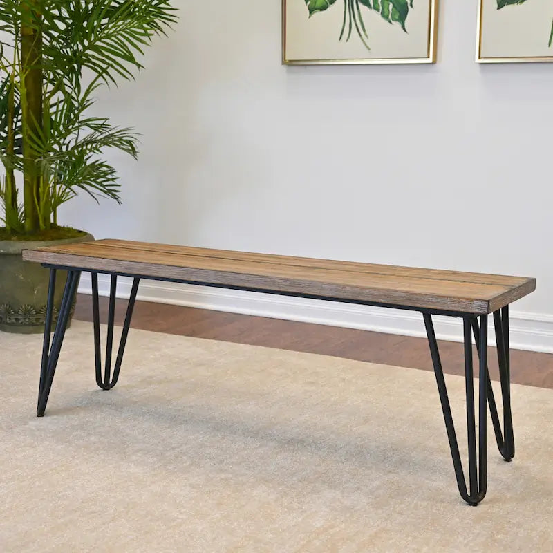 Roundhill Furniture Aryven Industrial Wood Dining Bench, Rustic Dark Pine Finish