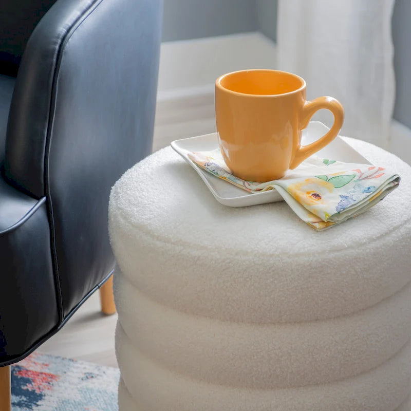 Hawley White Round Sherpa Ottoman
