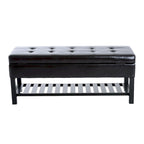 Porch & Den Westfield Brown Faux Leather Tufted Shoe Rack Ottoman Storage Bench