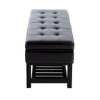Porch & Den Westfield Brown Faux Leather Tufted Shoe Rack Ottoman Storage Bench