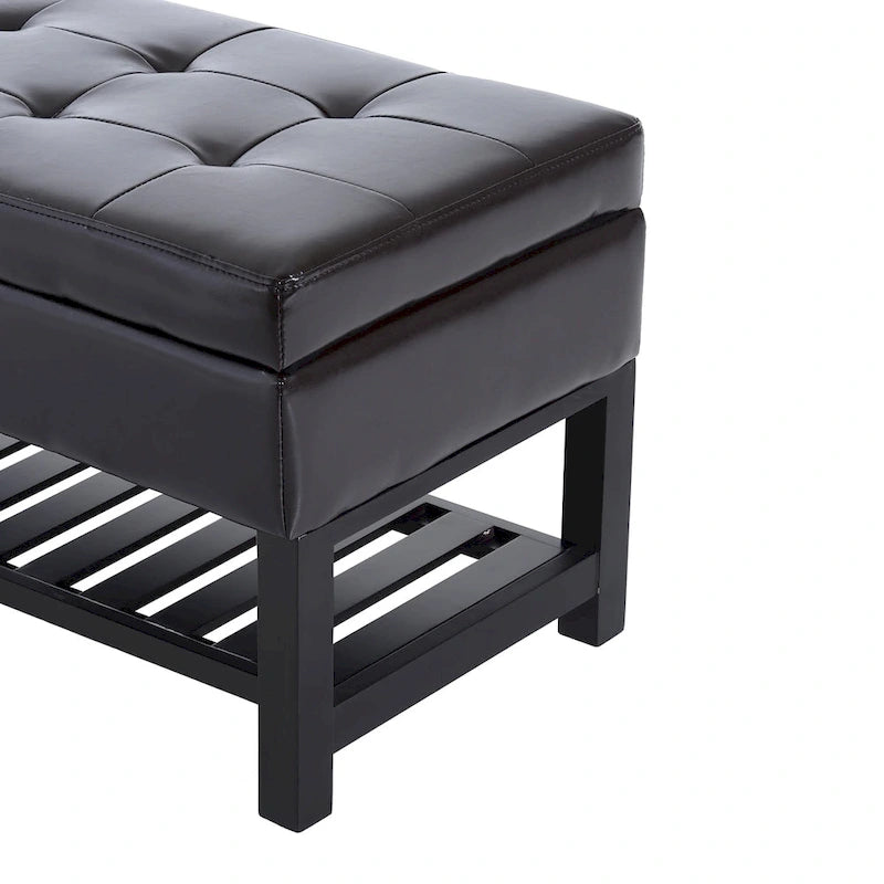Porch & Den Westfield Brown Faux Leather Tufted Shoe Rack Ottoman Storage Bench
