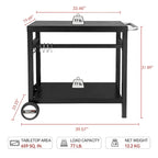 Royal Gourmet Double Shelf Movable Dining Cart Work Table with Handle,Black