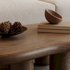 48.4inch Modern Walnut Cloud Shaped Coffee Table, Mid-Century Brown Solid Wood Coffee Table for Livingroom - 48