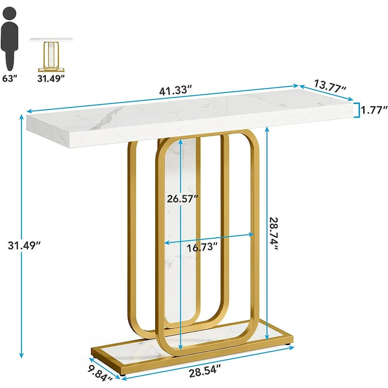 41.3  Console Table with LED Lights, Modern Gold White Entryway Hallway Accent Table