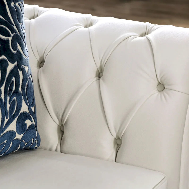 Addae Glam White Fabric Tufted 2-Piece Sofa Set by Furniture of America