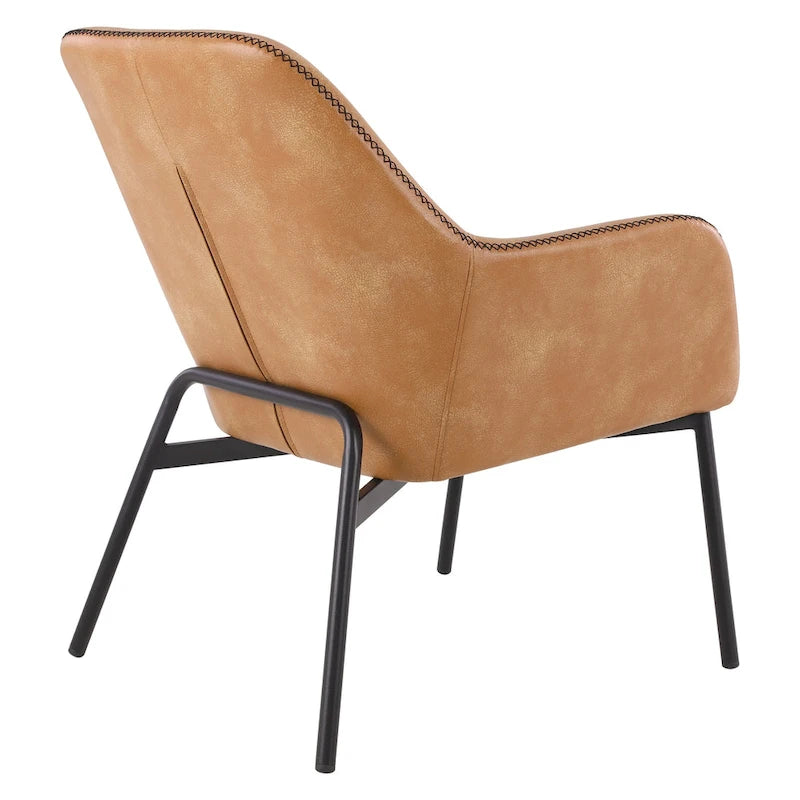 Brooks Accent Chair in Faux Leather with Stitch and Black Legs