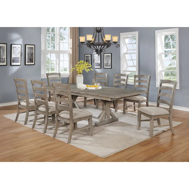 Best Quality Furniture Rustic Trestle 9-piece Dining Set