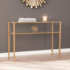 SEI Furniture Price Matte Gold Metal Console Table with Shelf and Tempered Glass