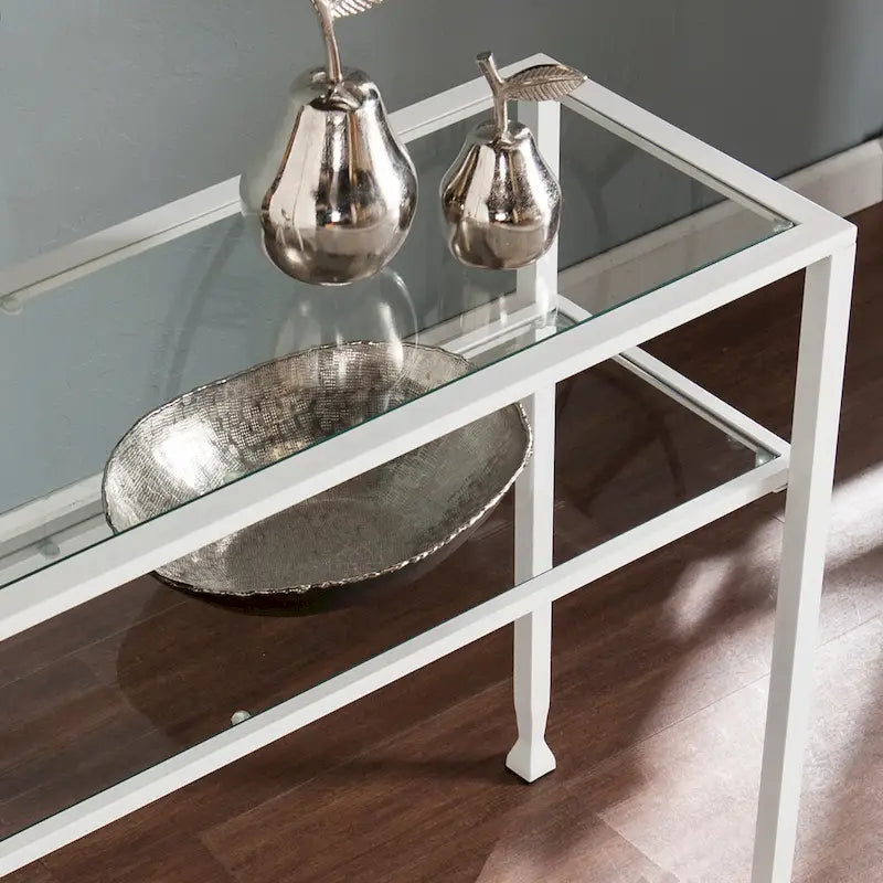 SEI Furniture Price Matte Gold Metal Console Table with Shelf and Tempered Glass